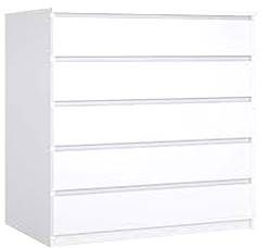 Comoda de 5 gavetas, madeira prensada Branca