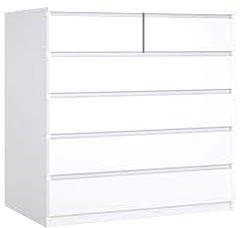 Comoda de 5 gavetas, madeira prensada Branca