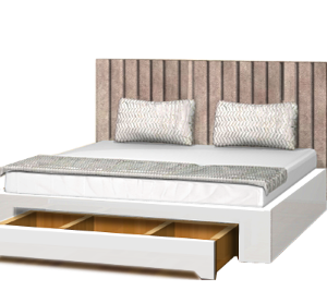 Cama Casal de Madeira Prensada Branca Normal, Com Cabeceira em Veludo